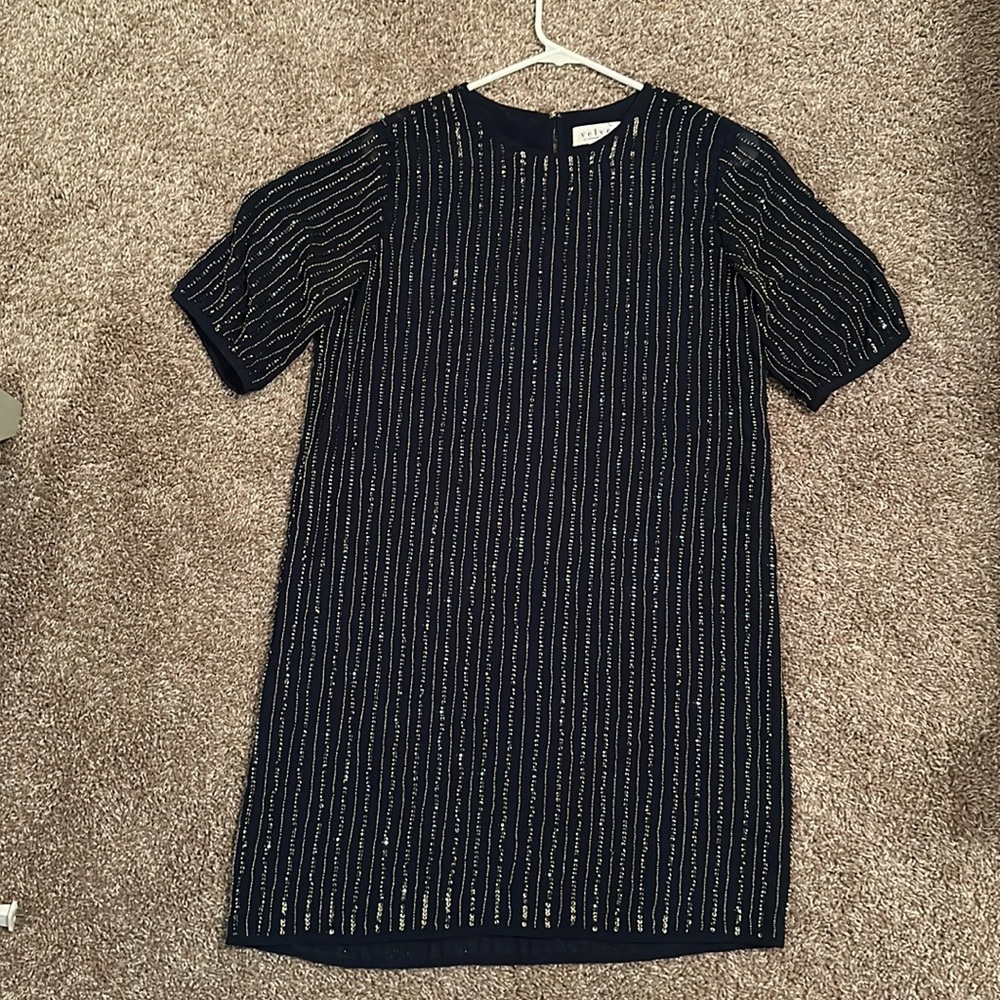 Anthropologie Dress Navy Blue sequin size small